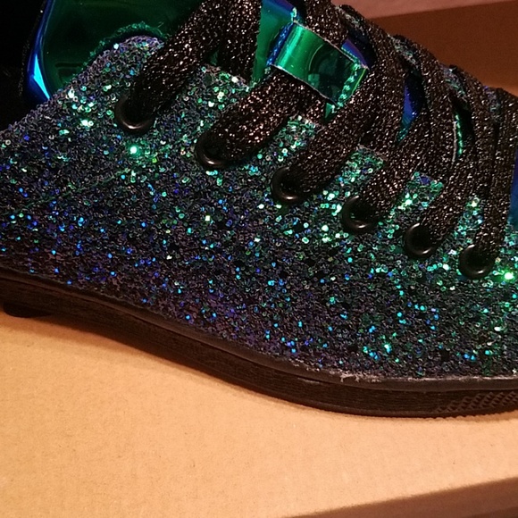 NEW BLUE GREEN GLITTER SEQUINS SNEAKERS SHOES - Picture 6 of 8